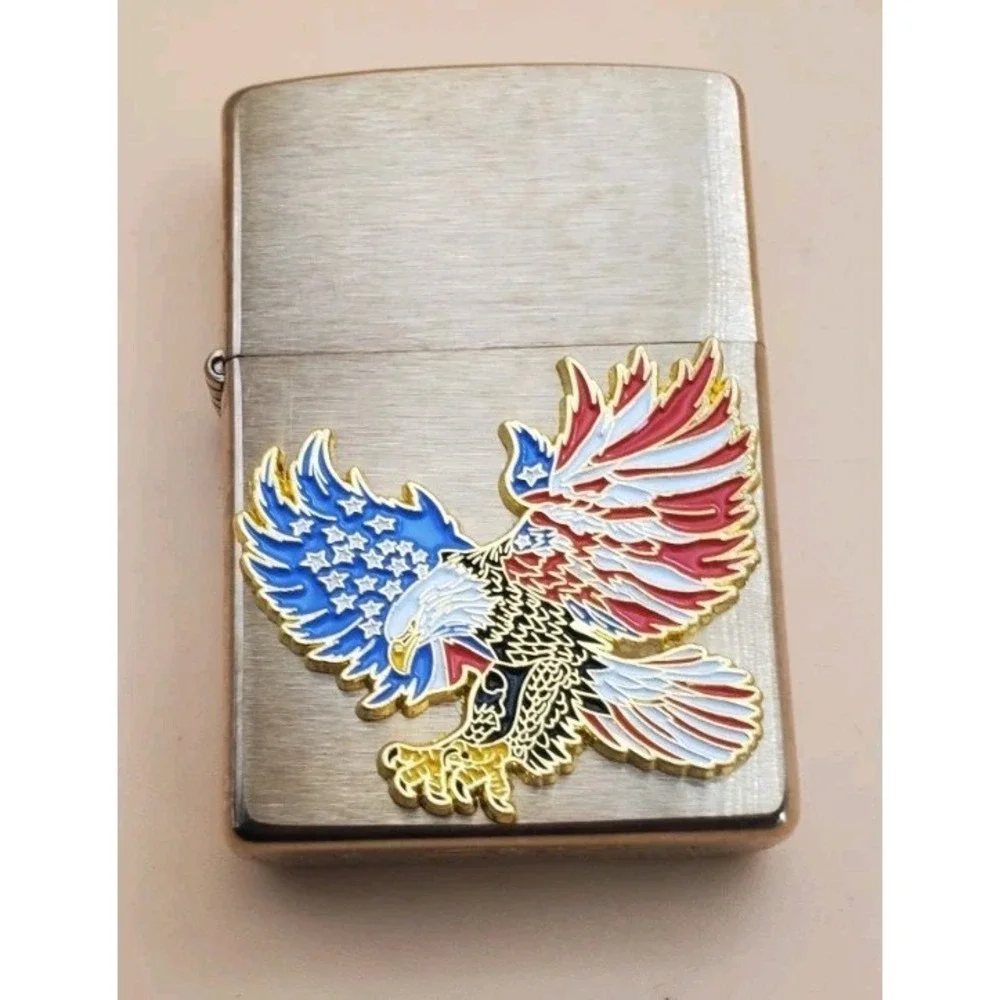 Zippo Lighter With An American Eagle Medallion Brass Case  Unused